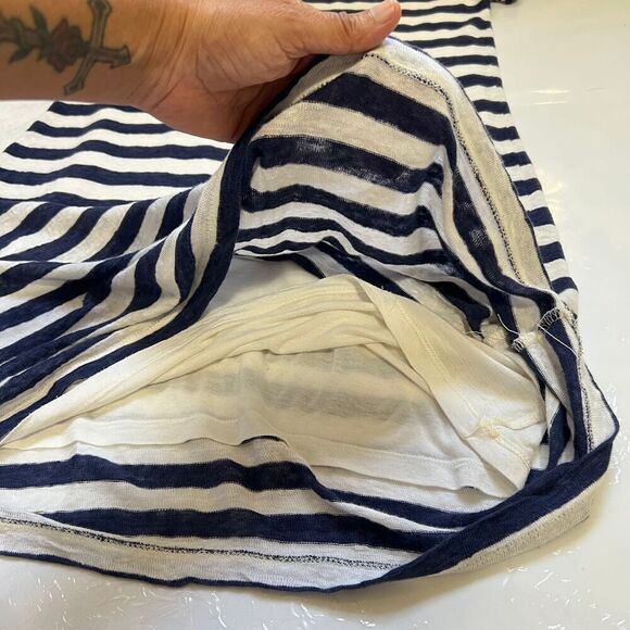 THEORY Navy & White Striped Small Nautical Karelo Soft Linen Petite Shirt Dress - Picture 10 of 16